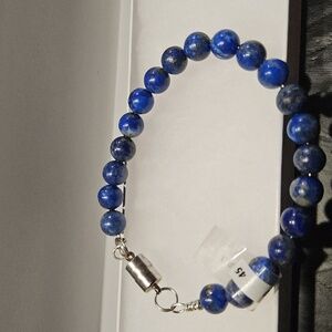 Hand Crafted Lapis Lazuli Blue Beaded Bracelet With Magnetic Closure.